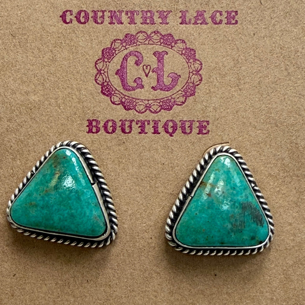 Kingman Turquoise Triangle Post Sterling Silver Earring - Country Lace Boutique