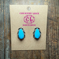 Kingman Turquoise with Fancy Detail Post Sterling Silver Earring - Country Lace Boutique