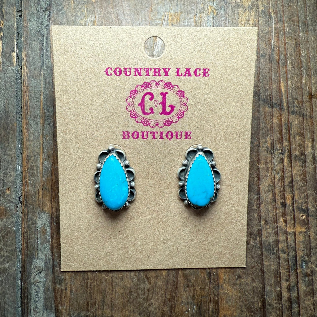 Kingman Turquoise with Fancy Detail Post Sterling Silver Earring - Country Lace Boutique