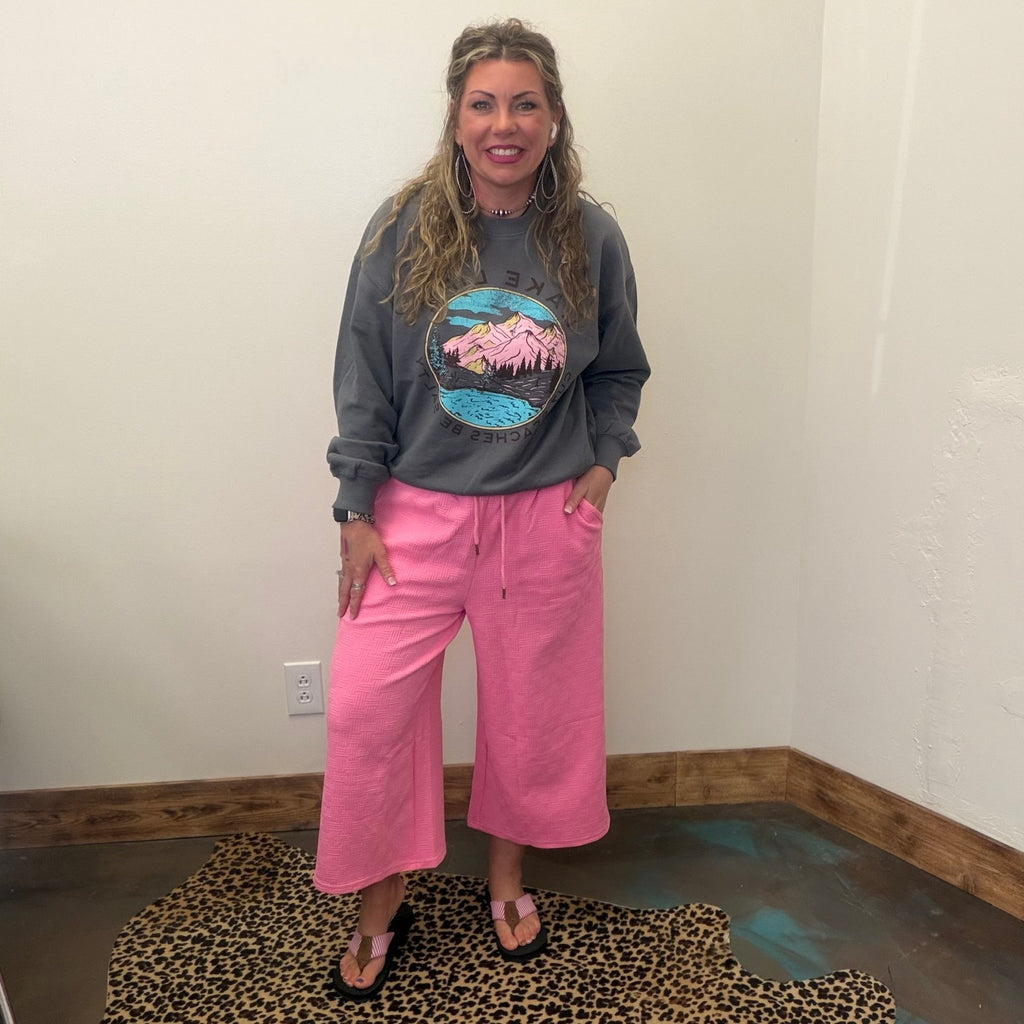 Lake Life Cuz Beaches Be Salty Grey Long Sleeve Sweatshirt - Country Lace Boutique