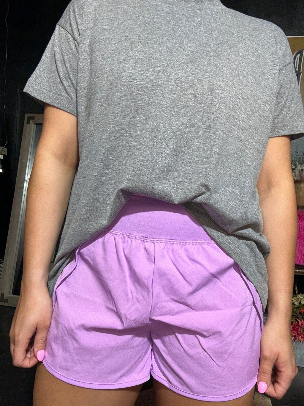 Lavender Purple High Waisted Athletic Shorts with Zip Waist Pocket - Country Lace Boutique