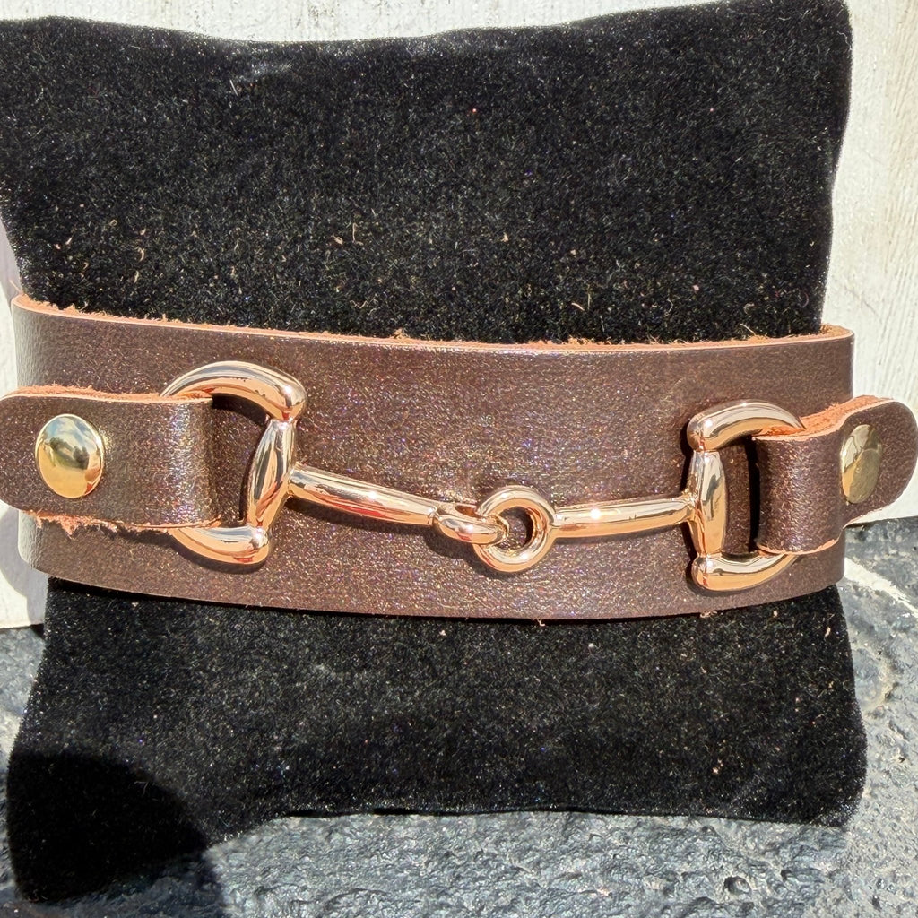 Leather Band w/ Gold Western Bit Detail Fashion Bracelet - Country Lace Boutique
