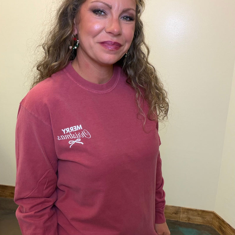 Leave The Christmas Lights Up Crew Neck Comfort Color Long Sleeve T Shirt - Country Lace Boutique