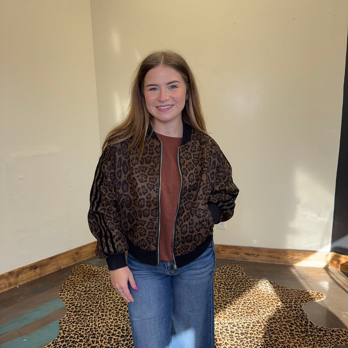 Leopard Crop Bomber Jacket - Country Lace Boutique