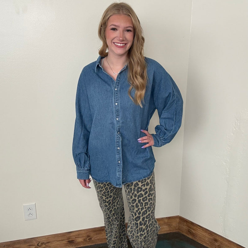 Leopard Mid Rise Fit Wide Risen Jeans - Country Lace Boutique