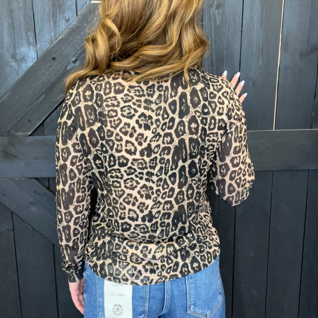 Leopard Sideline Spirit Gold Mesh Long sleeve Top - Country Lace Boutique