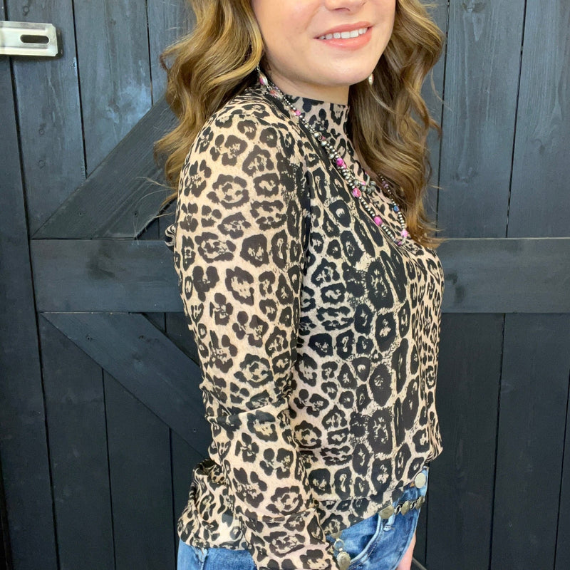 Leopard Sideline Spirit Gold Mesh Long sleeve Top - Country Lace Boutique