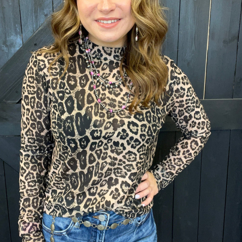 Leopard Sideline Spirit Gold Mesh Long sleeve Top - Country Lace Boutique