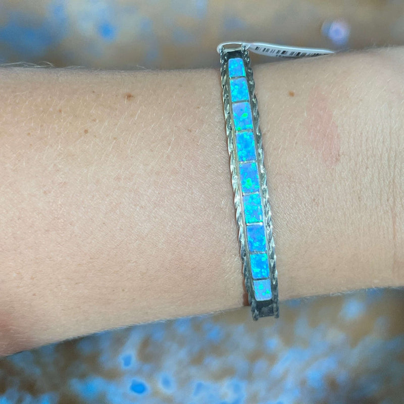 Light Blue Opal Inlay with Sterling Silver Detail Cuff Bracelet - Country Lace Boutique