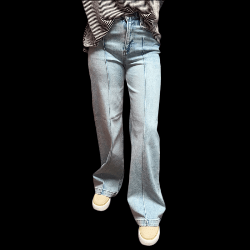 Light Wash High Waist Wide Leg Pintuck Detailed Risen Jeans - Country Lace Boutique