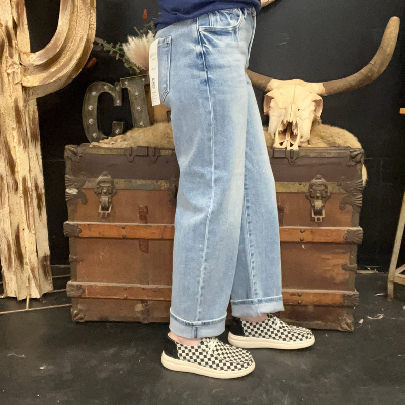 Light Wash Mid Rise Ankle Boyfriend Turn Cuffed Risen Jeans - Country Lace Boutique