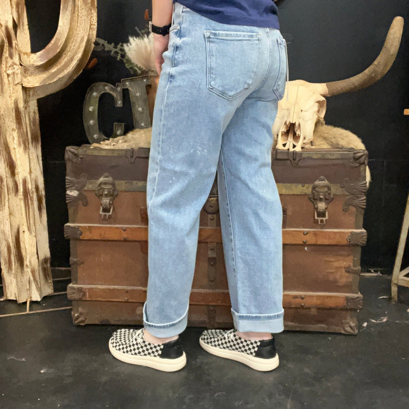 Light Wash Mid Rise Ankle Boyfriend Turn Cuffed Risen Jeans - Country Lace Boutique