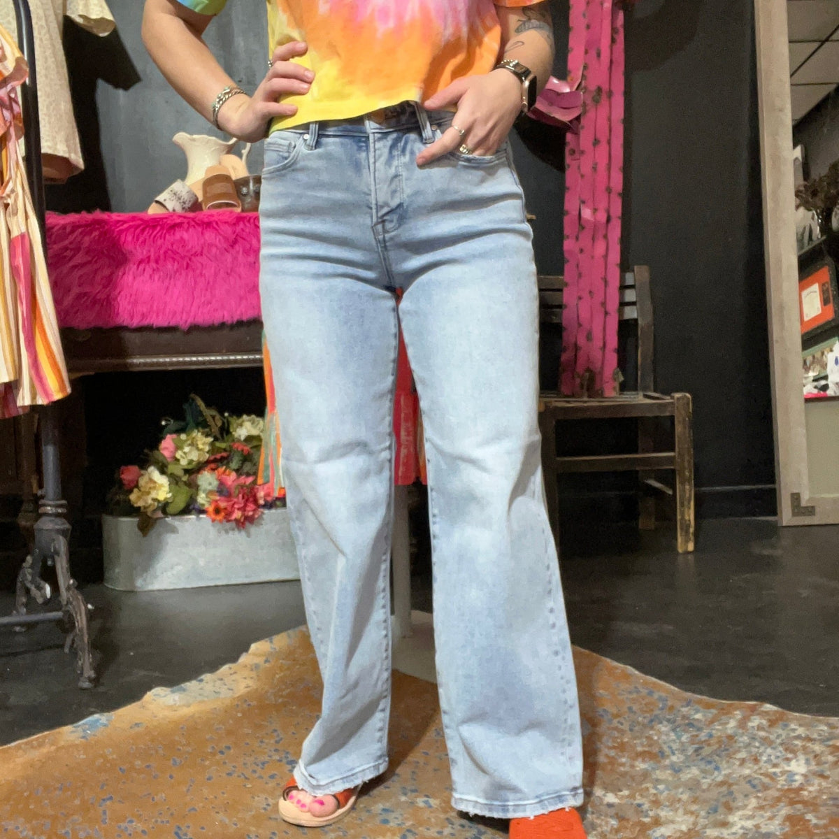 Light Wash Risen Crop Tummy Control Jeans - Country Lace Boutique