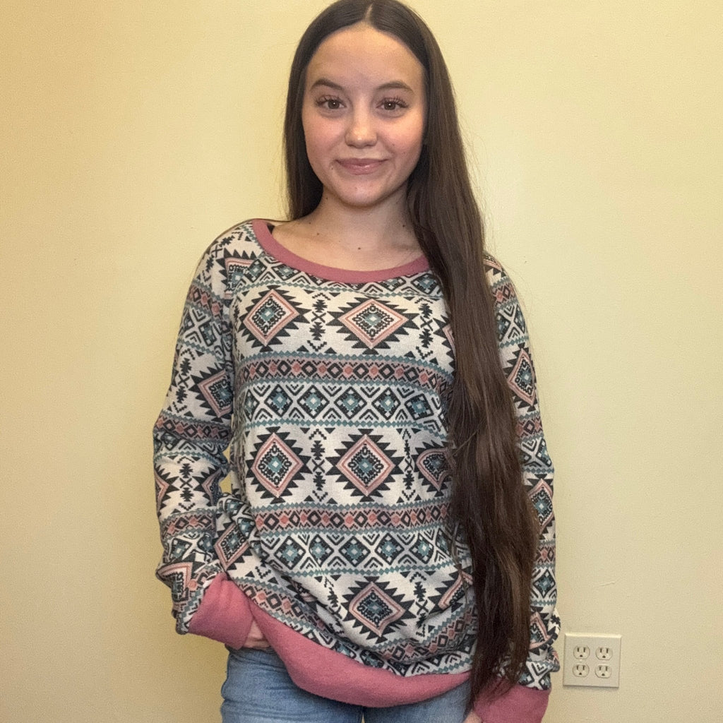 Light Weight Aztec Long Sleeve Sweater - Country Lace Boutique