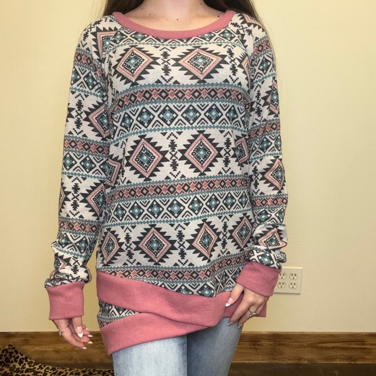 Light Weight Aztec Long Sleeve Sweater - Country Lace Boutique