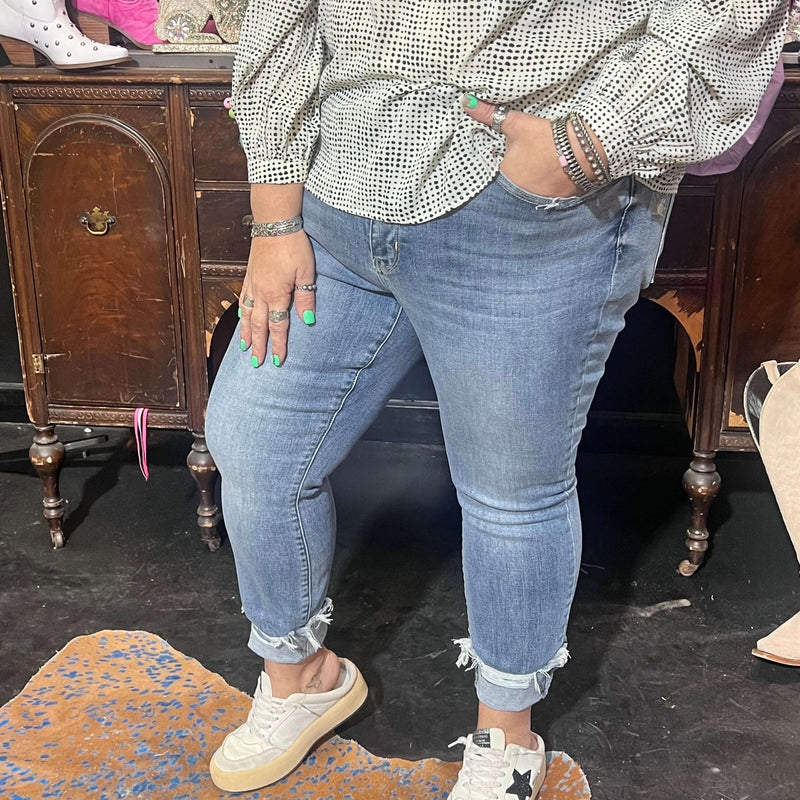 Lightwash Distressed Bottom Judy Blue Skinny Jeans - Country Lace Boutique