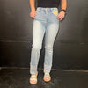 Lightwash High Rise Distressed Knee Straight - Wide Cuffed Risen Jeans - Country Lace Boutique