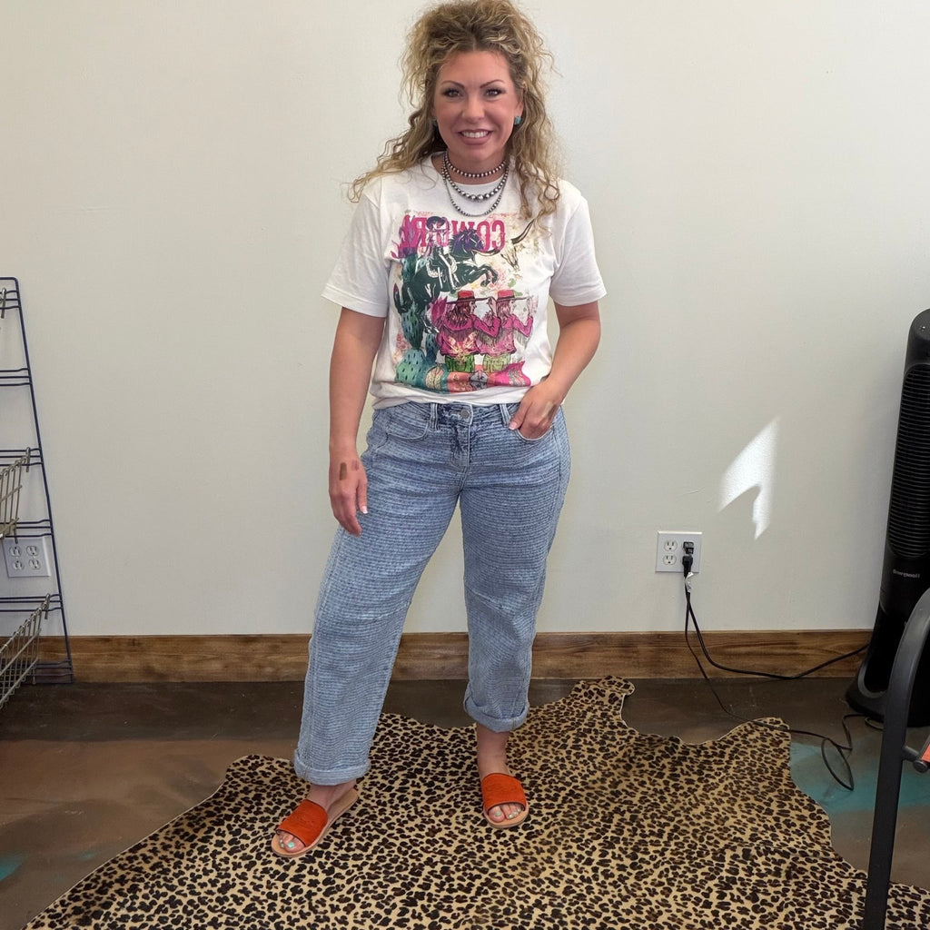 Lightwash Spring Barrel Textured Risen Jeans - Country Lace Boutique