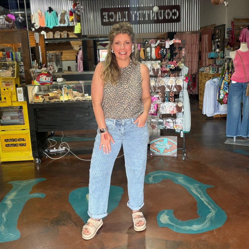 Lightwash Spring Barrel Textured Risen Jeans - Country Lace Boutique