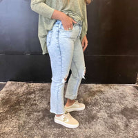 Lightwash Straight Distressed Leg Risen Jeans - Country Lace Boutique