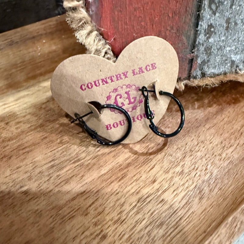 Little Black Skinny Hoop Fashion Hoop Earrings - Country Lace Boutique