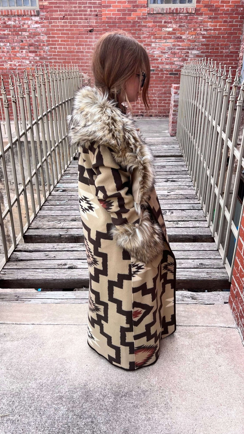 Long Tan and Brown Fur Duster/Jacket. - Country Lace Boutique