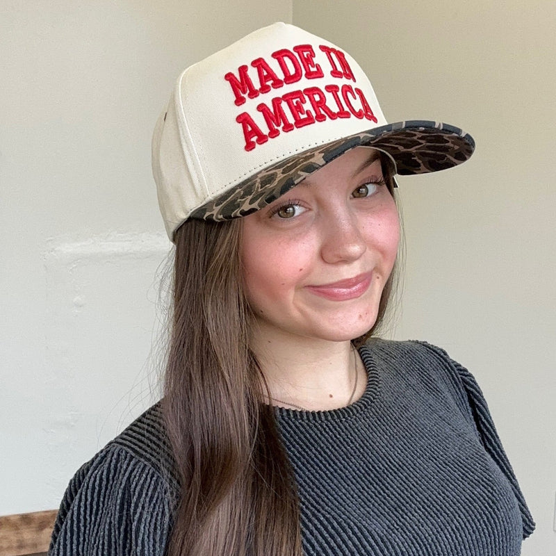 Made In America Red & Cream w/ Leopard Bill Hat - Country Lace Boutique