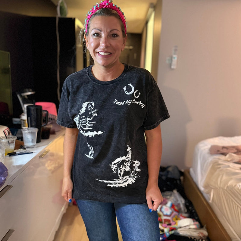 Marble Black Found My Cowboy T-Shirt - Country Lace Boutique