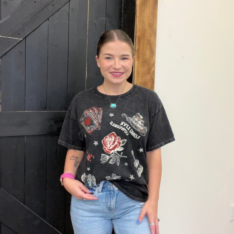 Marble Black Long Live Cowgirls T-Shirt - Country Lace Boutique