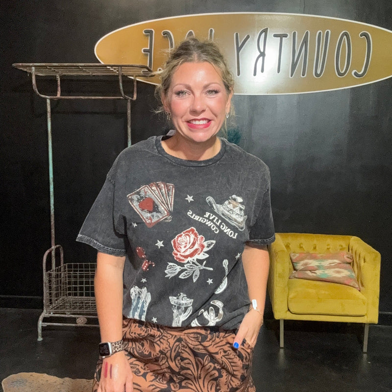 Marble Black Long Live Cowgirls T-Shirt - Country Lace Boutique