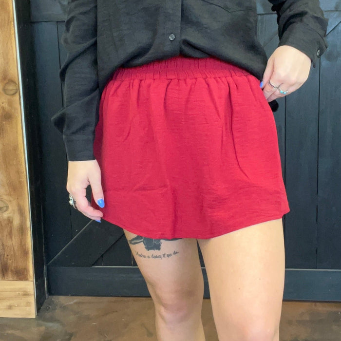 Maroon Smocked High Waisted Skort with Pockets - Country Lace Boutique