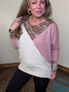 Mauve Tan & Leopard Dolman Long Sleeve Top - Country Lace Boutique