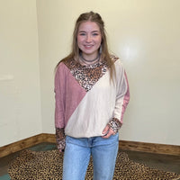 Mauve Tan & Leopard Dolman Long Sleeve Top - Country Lace Boutique