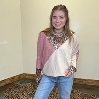Mauve Tan & Leopard Dolman Long Sleeve Top - Country Lace Boutique