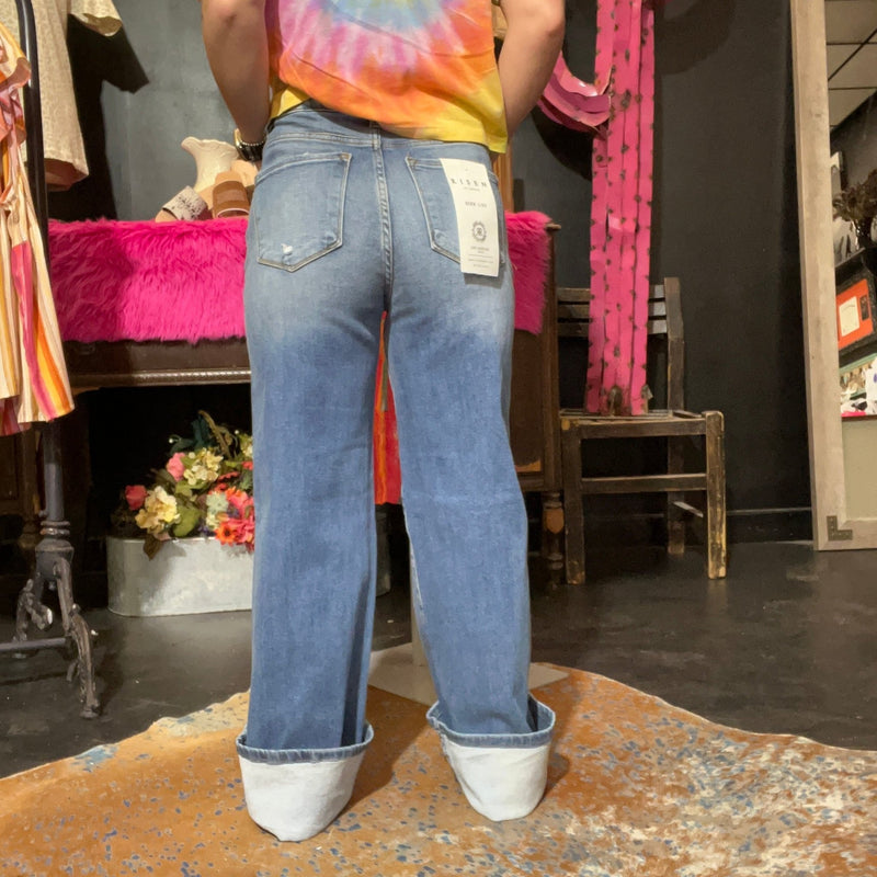 Medium Some Distressing Risen Trouser Leg Jeans - Country Lace Boutique