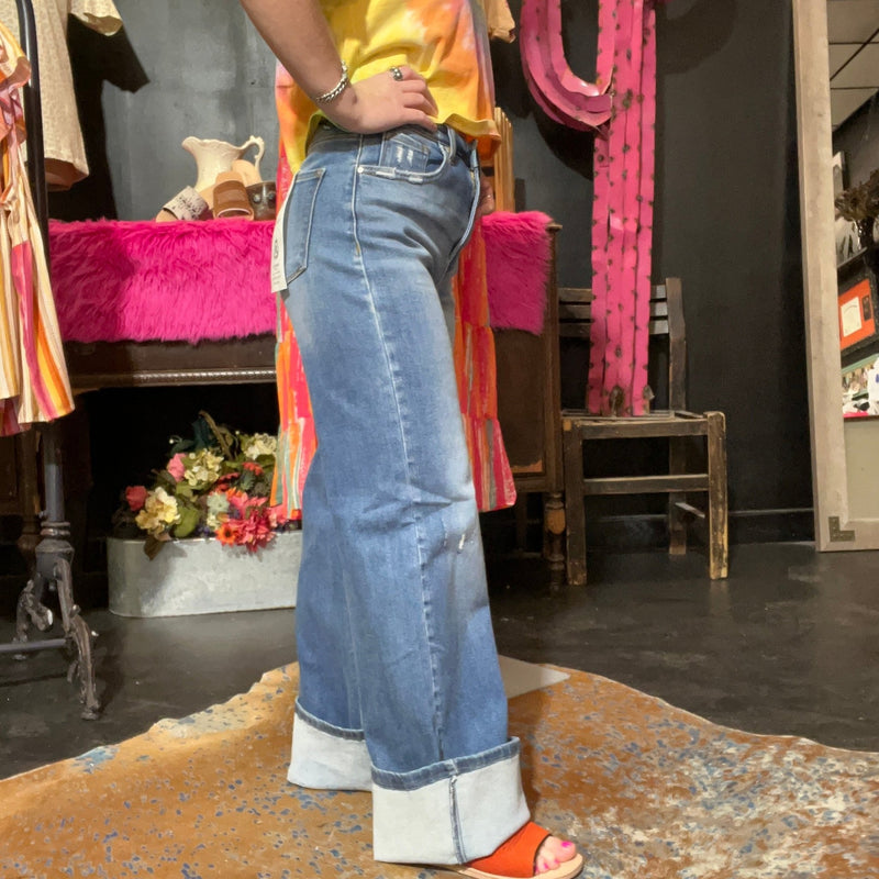 Medium Some Distressing Risen Trouser Leg Jeans - Country Lace Boutique