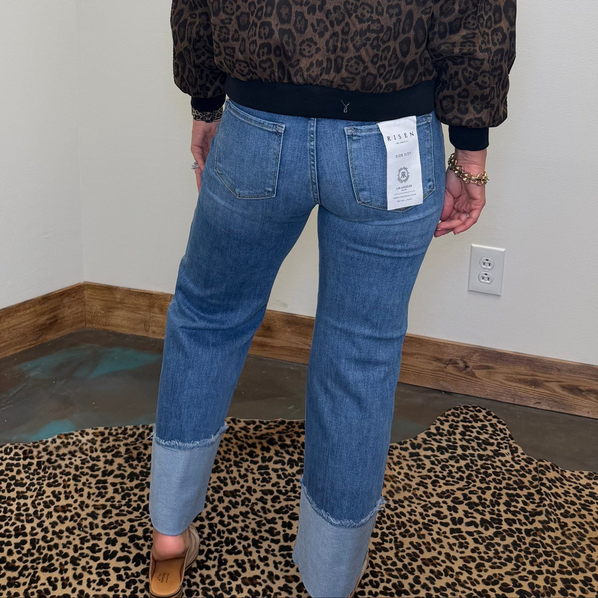 Medium Wash Boyfriend Fit Big Cuff Risen Jeans - Country Lace Boutique