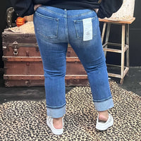 Medium Wash No Hole Risen Straight Cuffed Perfect Jeans - Country Lace Boutique