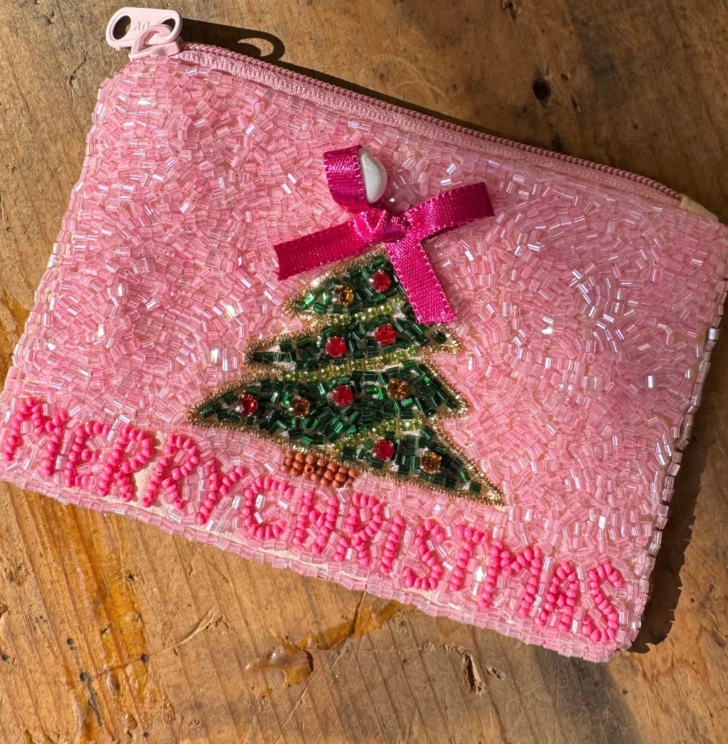 Merry Christmas Beaded Coin Wallet - Country Lace Boutique