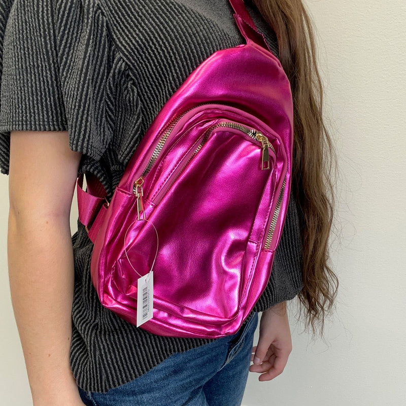 Metallic Hot Pink Cross Body Sling Purse - Country Lace Boutique