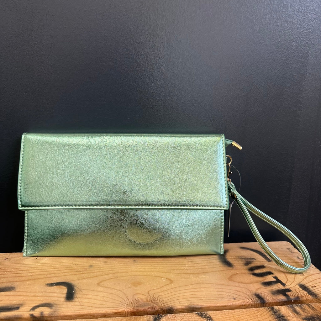 Metallic Mint Green Clutch with Gold Chain Strap Purse - Country Lace Boutique