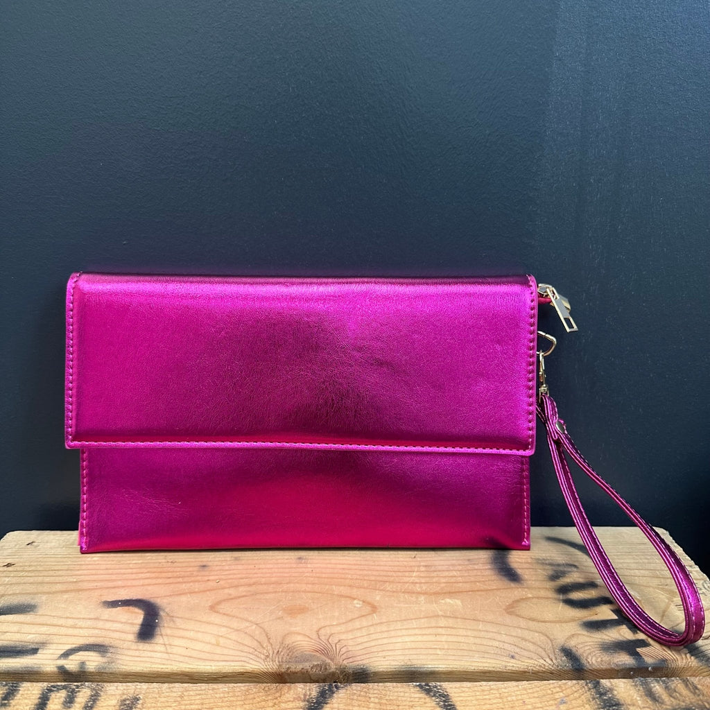 Metallic Pink Clutch with Gold Chain Strap Purse - Country Lace Boutique