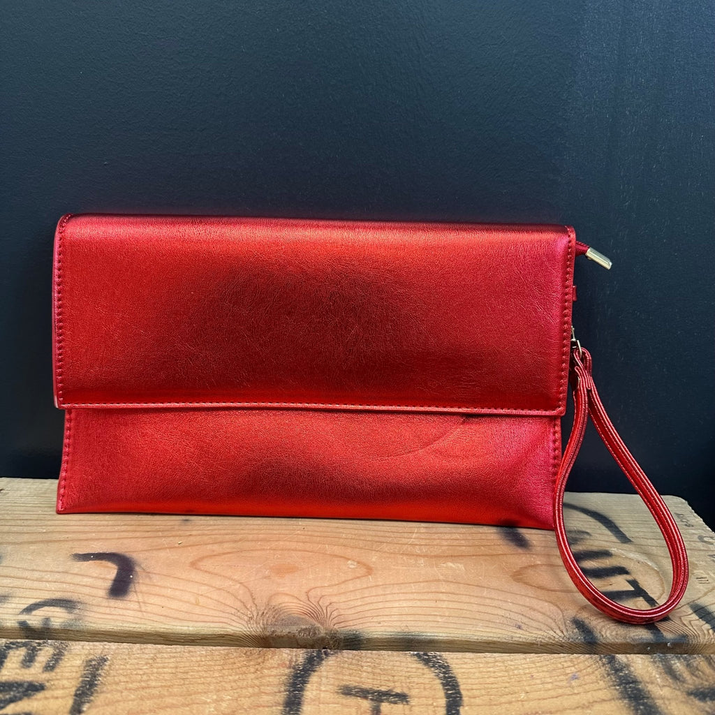 Metallic Red Clutch with Gold Chain Strap Purse - Country Lace Boutique