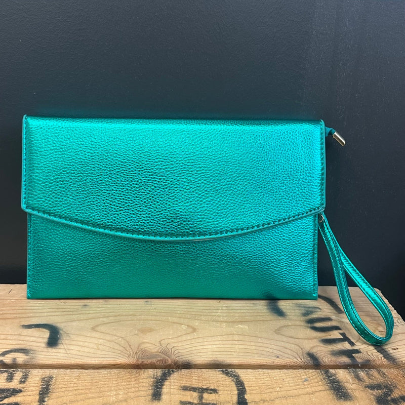 Metallic Turquoise Clutch with Gold Chain Strap Purse - Country Lace Boutique