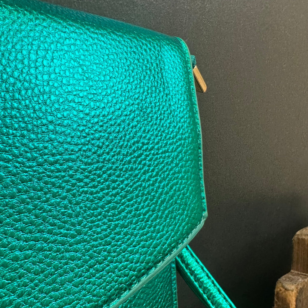 Metallic Turquoise Clutch with Gold Chain Strap Purse - Country Lace Boutique