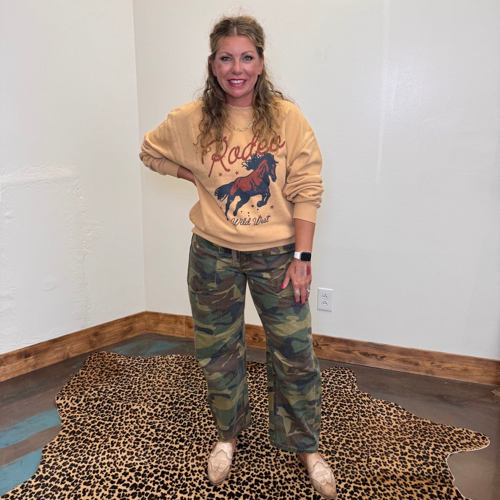 Rodeo Wild West Horse Crew Neck Sweatshirt - Country Lace Boutique