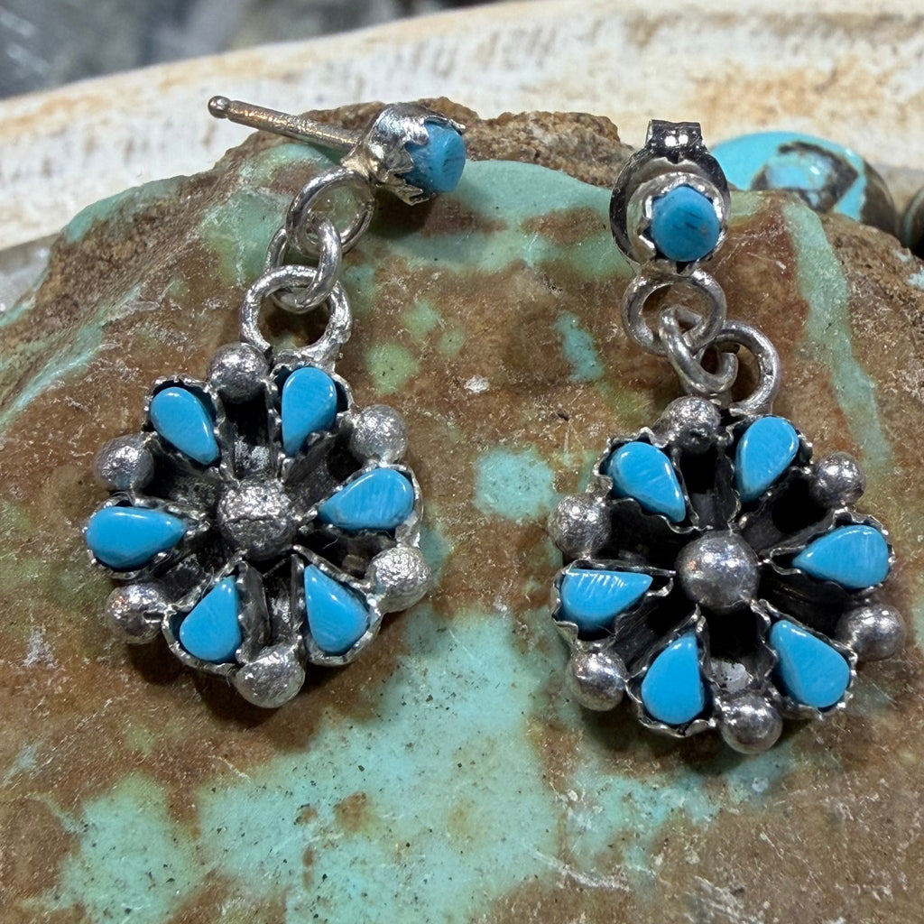 Mini Dangle Kingman Turquoise Cluster Sterling Silver Earring - Country Lace Boutique