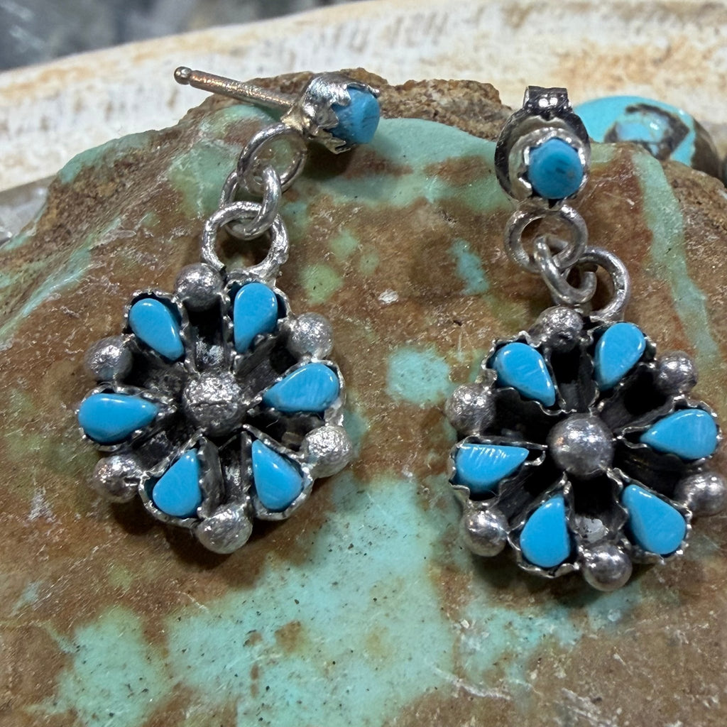 Mini Dangle Kingman Turquoise Cluster Sterling Silver Earring - Country Lace Boutique