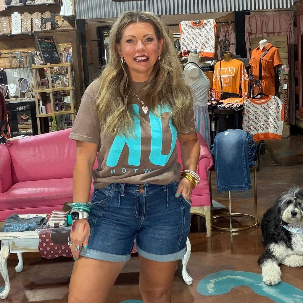 Mocha Brown Comfort Color Turquoise OK Lawton Short Sleeve T-shirt - Country Lace Boutique