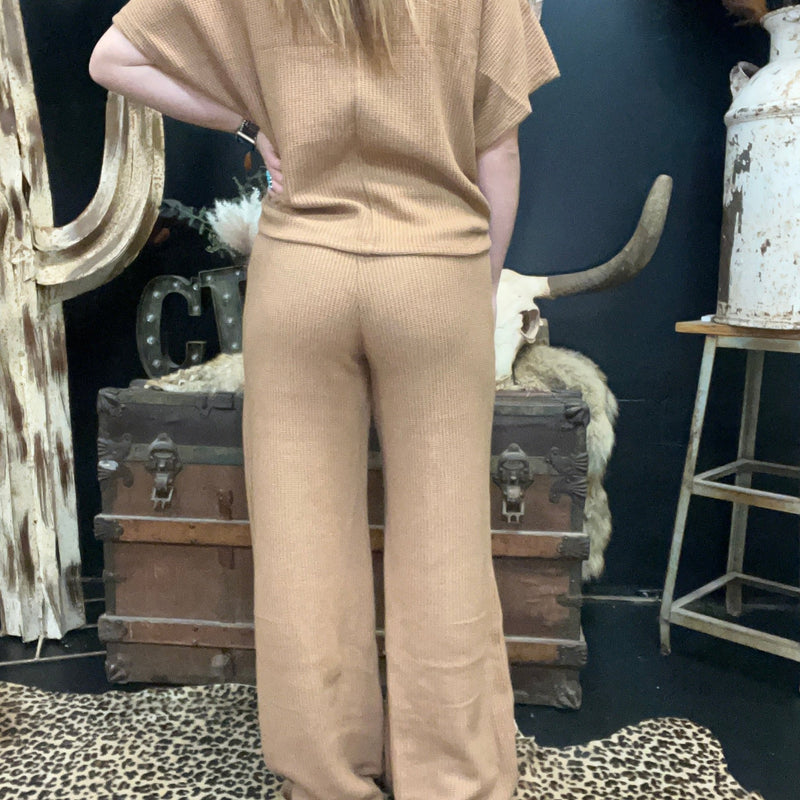 Mocha Tan Waffle Soft Pants - Country Lace Boutique